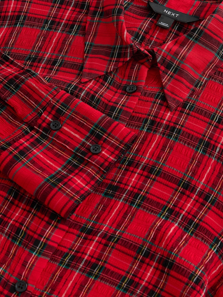Buy Red/Black Check Ruched Long Sleeve Mini Shirt Dress from Next USA