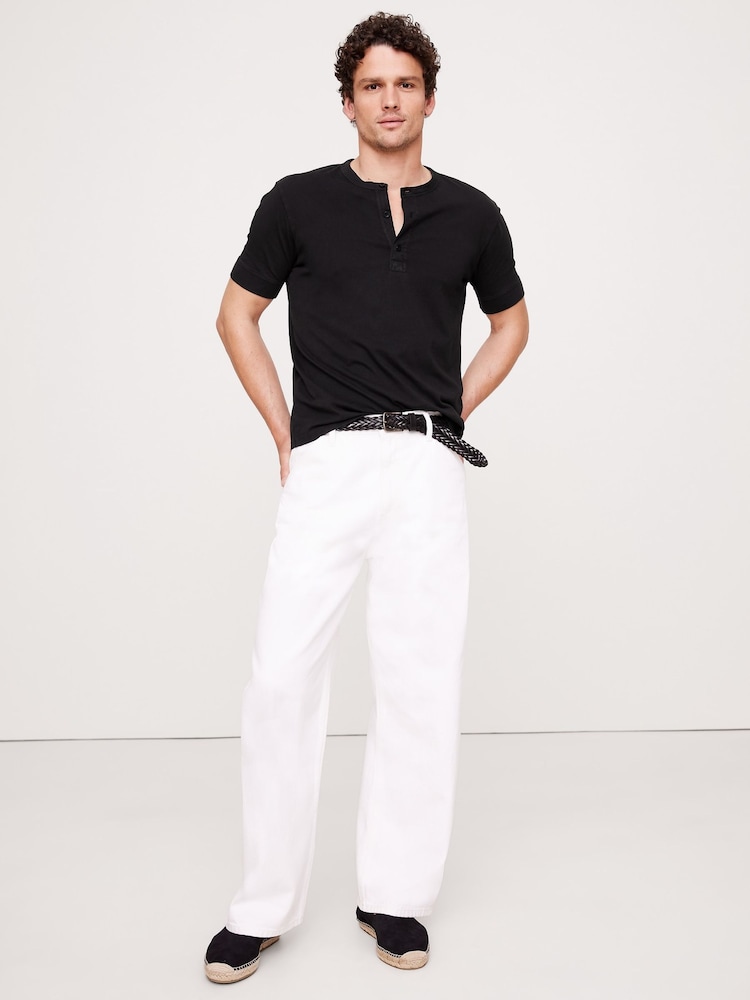 Banana Republic Black Slim Soft Wash Henley T-Shirt - Image 1 of 1