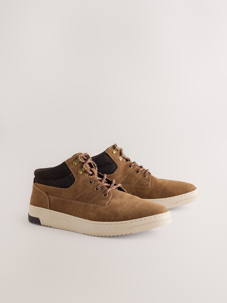 Tan Brown Knitted Collar Ankle Boots - Image 1 of 5