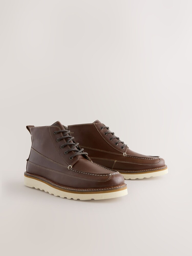 Brown Wedge Apron Toe Leather Boots - Image 1 of 5