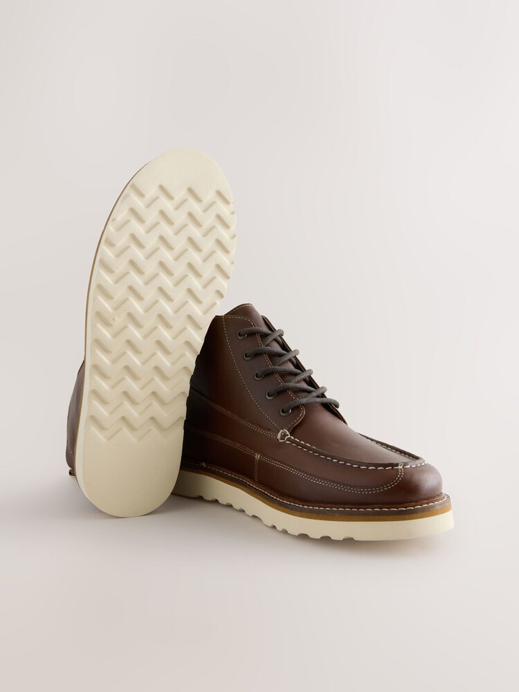 Brown Wedge Apron Toe Leather Boots - Image 2 of 5 Brown Wedge Apron Toe Leather Boots - Image 2 of 5