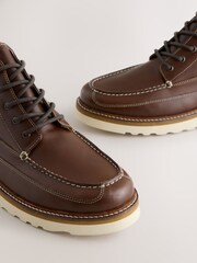 Brown Wedge Apron Toe Leather Boots - Image 4 of 5