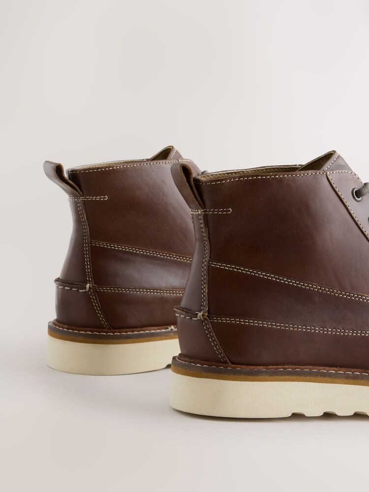 Brown Wedge Apron Toe Leather Boots - Image 5 of 5
