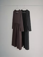 The Set Black/Chocolate Brown 2 Pack Long Sleeve Jersey Woven Mix Dresses - Image 1 of 3