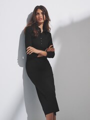 The Set Black/Stripe 2 Pack Collared Rib Midi Dresses - Image 1 of 11