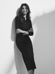 The Set Black/Stripe 2 Pack Collared Rib Midi Dresses - Image 3 of 11
