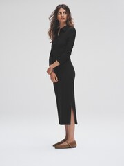 The Set Black/Stripe 2 Pack Collared Rib Midi Dresses - Image 8 of 11