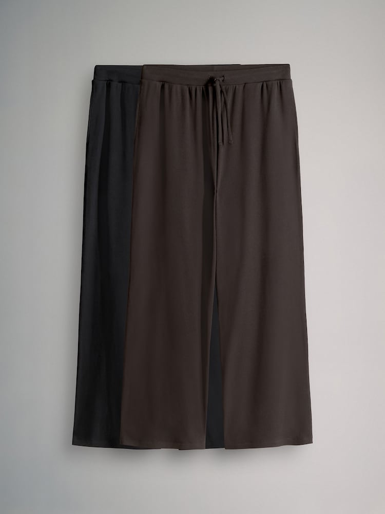 The Set Black/Chocolate Brown 2 Pack Ribbed Jersey Wide Leg Trousers - Image 1 of 5