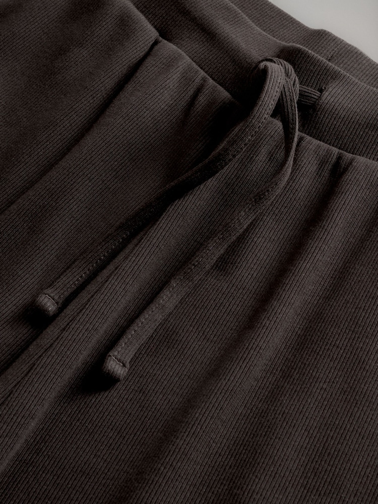 The Set Black/Chocolate Brown 2 Pack Ribbed Jersey Wide Leg Trousers - Image 8 of 8