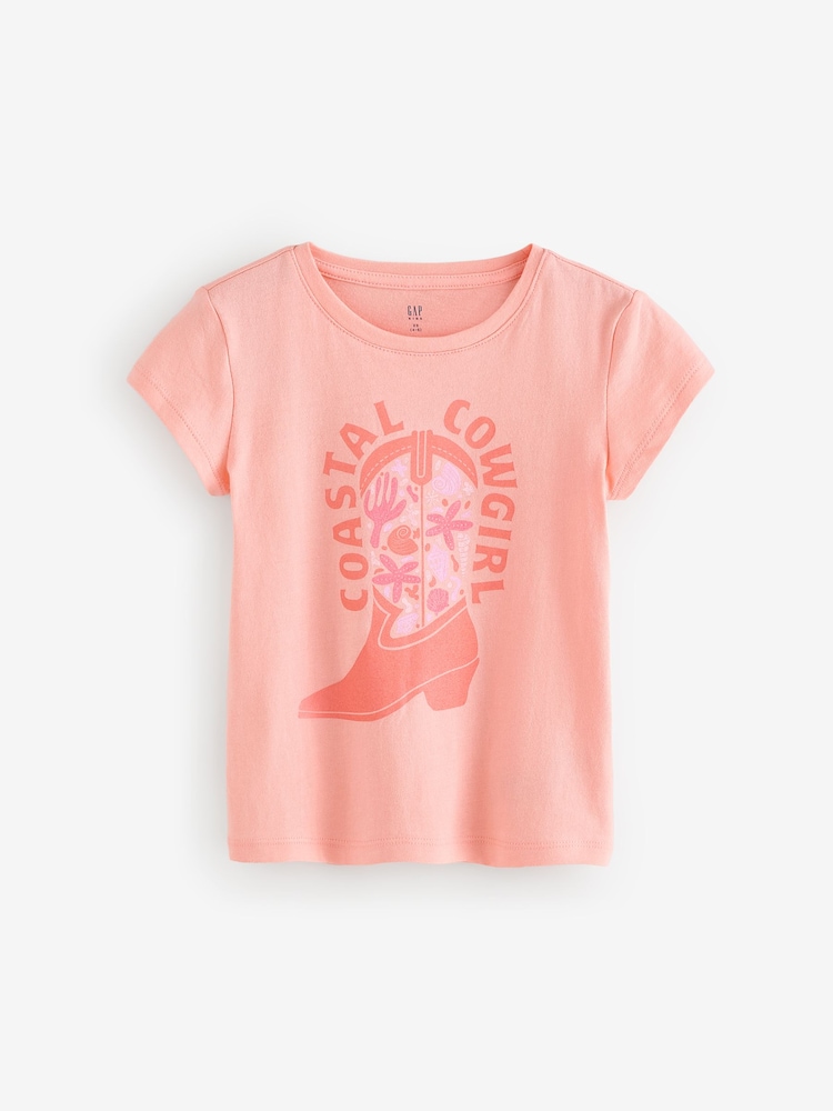Gap Pink Cowgirl Boot Short Sleeve Crew Neck Graphic T-Shirt (4-13yrs) - Image 1 of 4