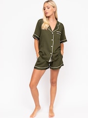 Fable and Eve Green Short Sleeve Pyjama Shorts Set - Image 2 of 4