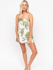 Fable and Eve Green/White Strappy Cami and Shorts Pyjama Set - Image 2 of 4