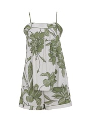 Fable and Eve Green/White Strappy Cami and Shorts Pyjama Set - Image 4 of 4