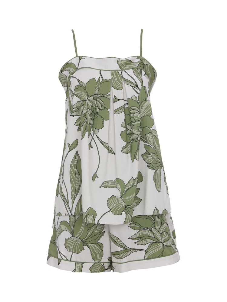 Fable and Eve Green/White Strappy Cami and Shorts Pyjama Set - Image 4 of 4