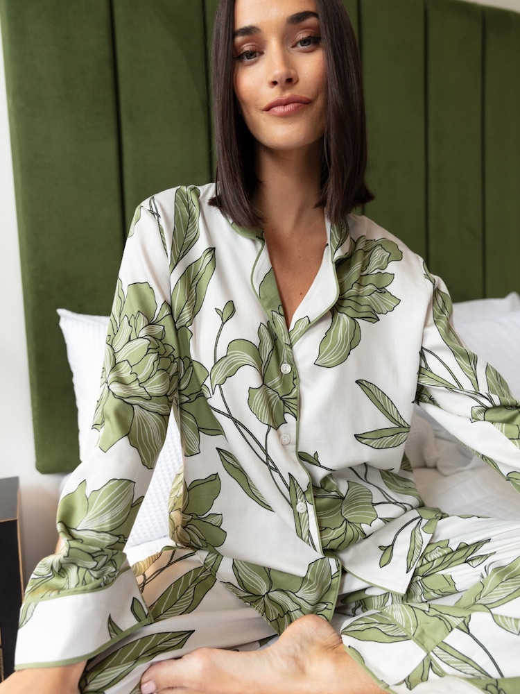 Fable and Eve Green Wide Leg Long Sleeve Pyjama Set - Image 1 of 4