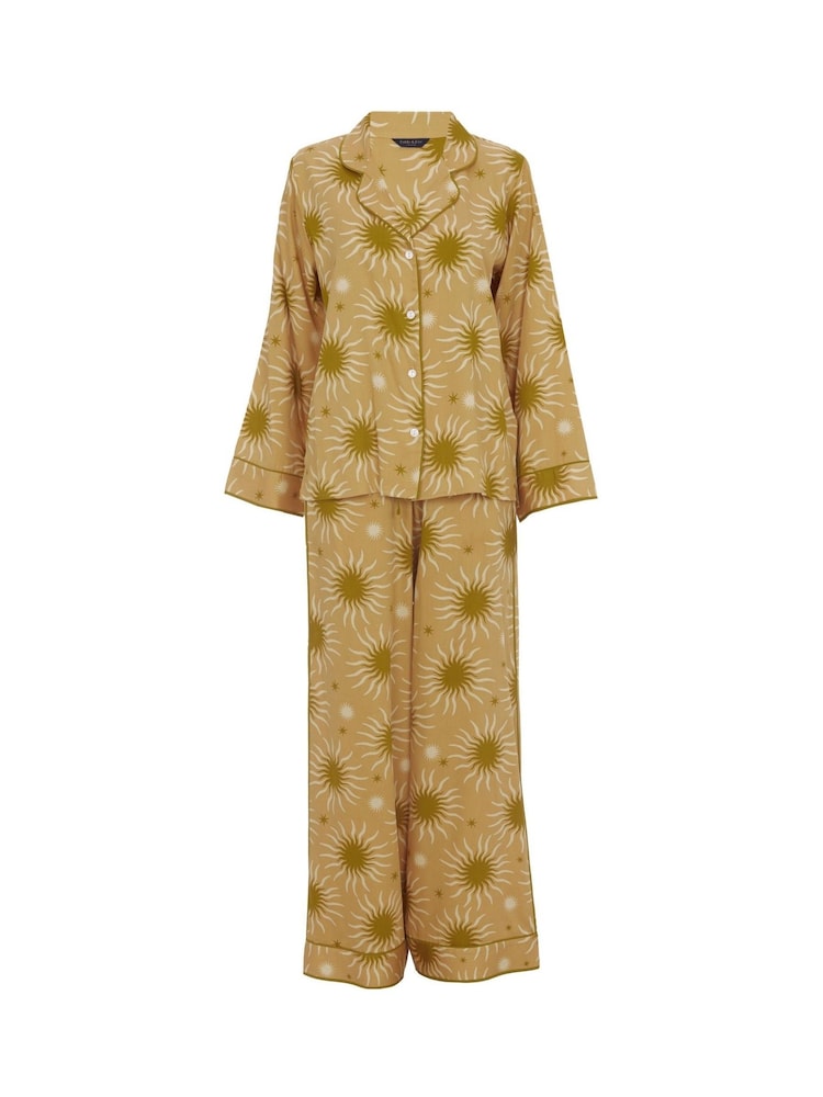 أصفر - Fable and Eve Wide Leg Long Sleeve Pyjama Set - صورة 4 من 4