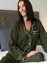 Fable and Eve Green Ground Wide Leg Long Sleeve Pyjama Set - Image 1 of 4