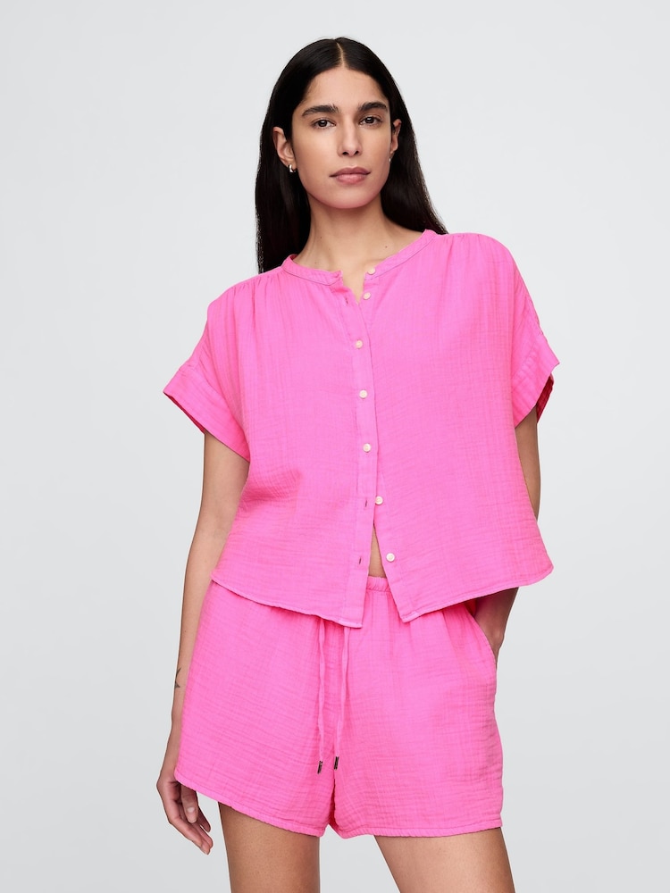 Rosa - Camisa de algodón 100 % y manga corta japonesa en tejido arrugado de gasa de Gap - Imagen 1 de 4