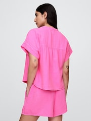 Rosa - Camisa de algodón 100 % y manga corta japonesa en tejido arrugado de gasa de Gap - Imagen 2 de 4