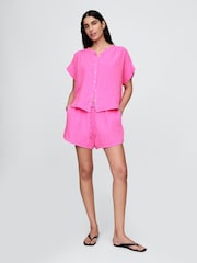 Rosa - Camisa de algodón 100 % y manga corta japonesa en tejido arrugado de gasa de Gap - Imagen 3 de 4
