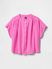 Rosa - Camisa de algodón 100 % y manga corta japonesa en tejido arrugado de gasa de Gap - Imagen 4 de 4