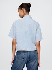 Gap Light Blue UltraSoft Cropped Denim Shirt - Image 2 of 5