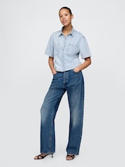 Gap Light Blue UltraSoft Cropped Denim Shirt - Image 3 of 5