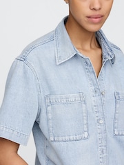 Gap Light Blue UltraSoft Cropped Denim Shirt - Image 4 of 5