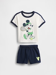 Gap White Mickey Mouse Disney VintageSoft T-Shirt & Short Set (6mths-5yrs) - Image 1 of 2