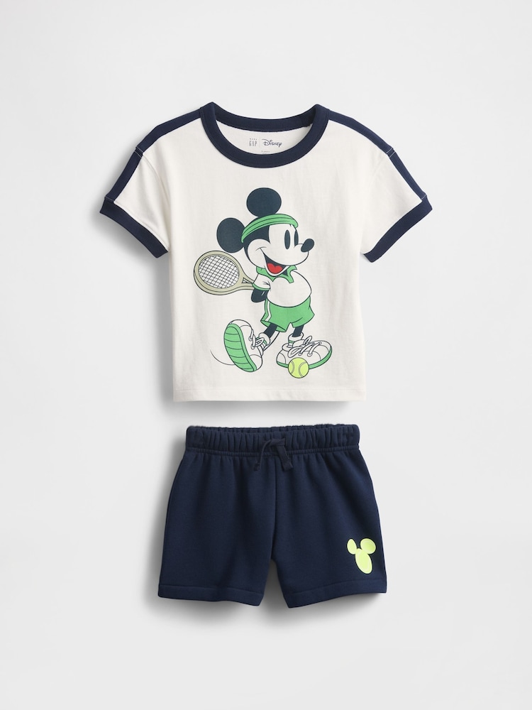 Gap White Mickey Mouse Disney VintageSoft T-Shirt & Short Set (6mths-5yrs) - Image 1 of 2