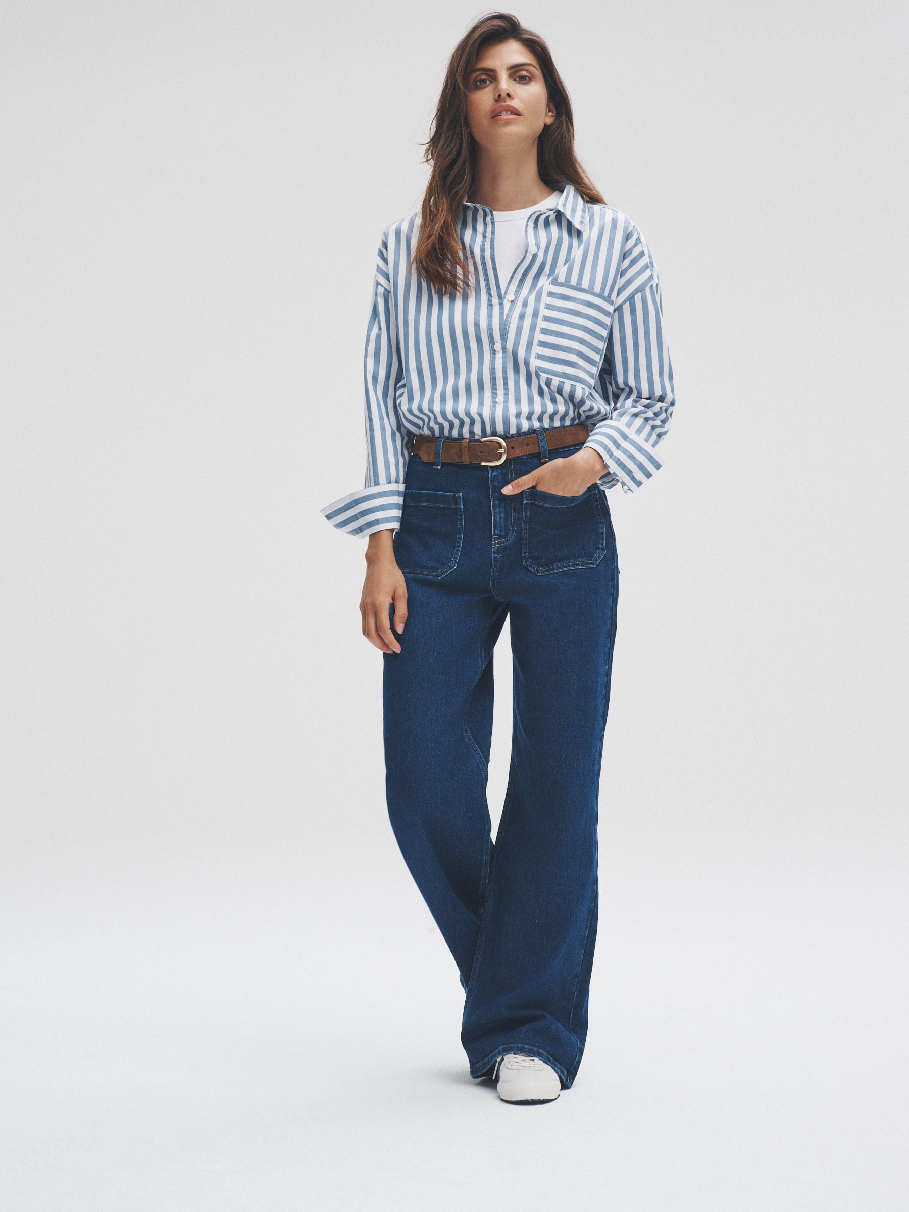 na.e Stitch Wide Jeans_Indigo Blue ナエ Stitch Detail Wide Leg