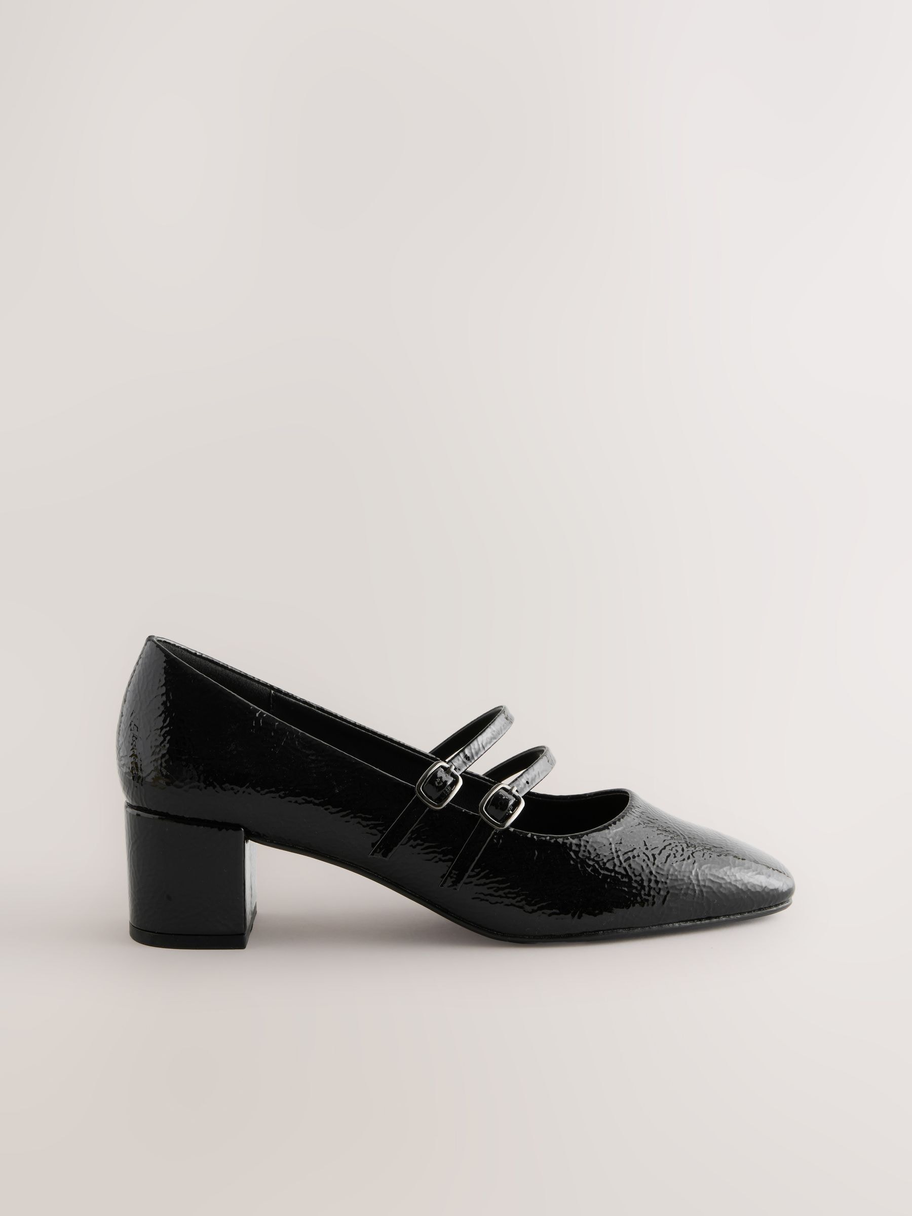 Buy Black Crinkle Forever Comfort® Round Toe Low Block Heel Mary