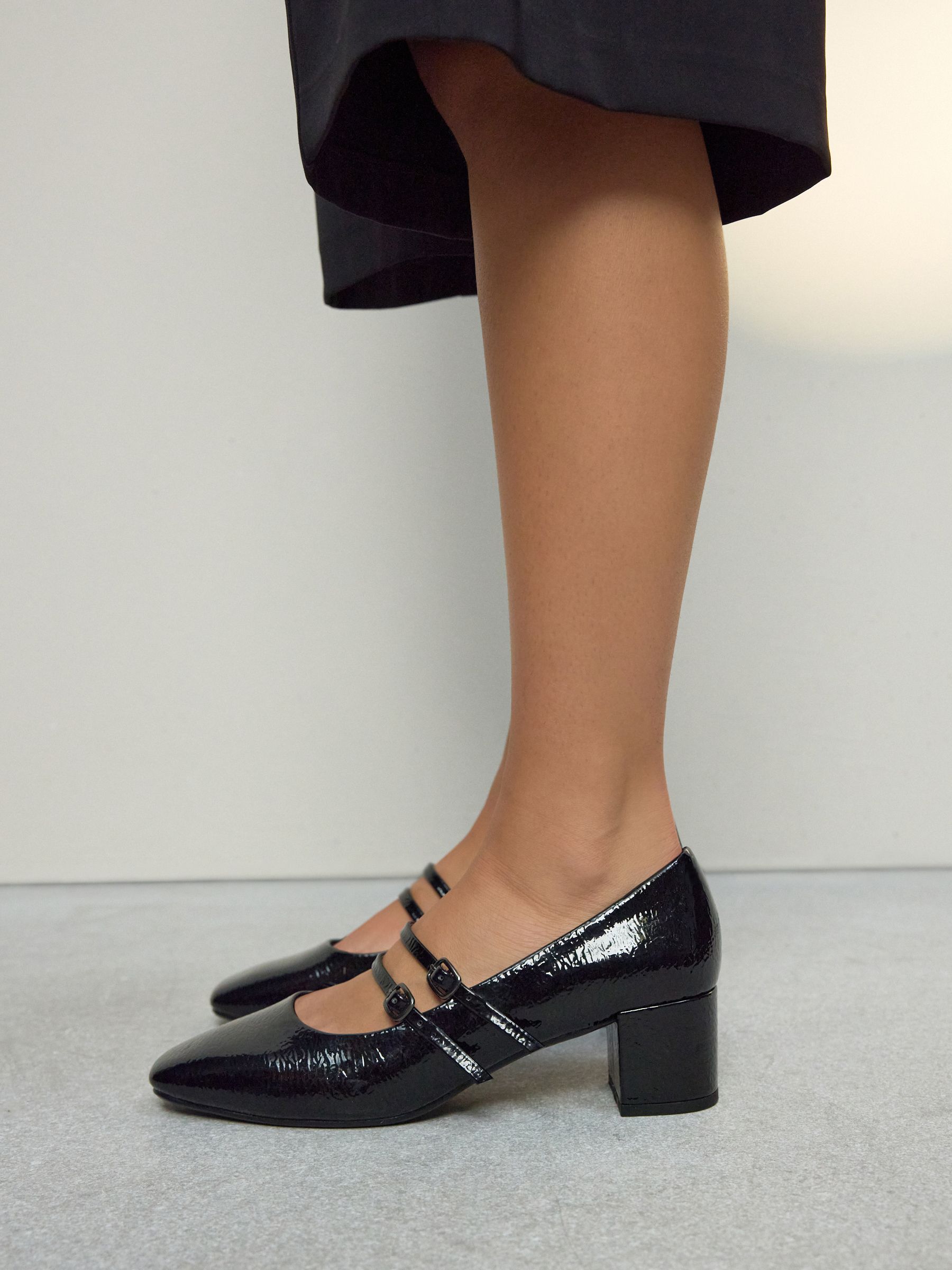Buy Black Crinkle Forever Comfort® Round Toe Low Block Heel Mary