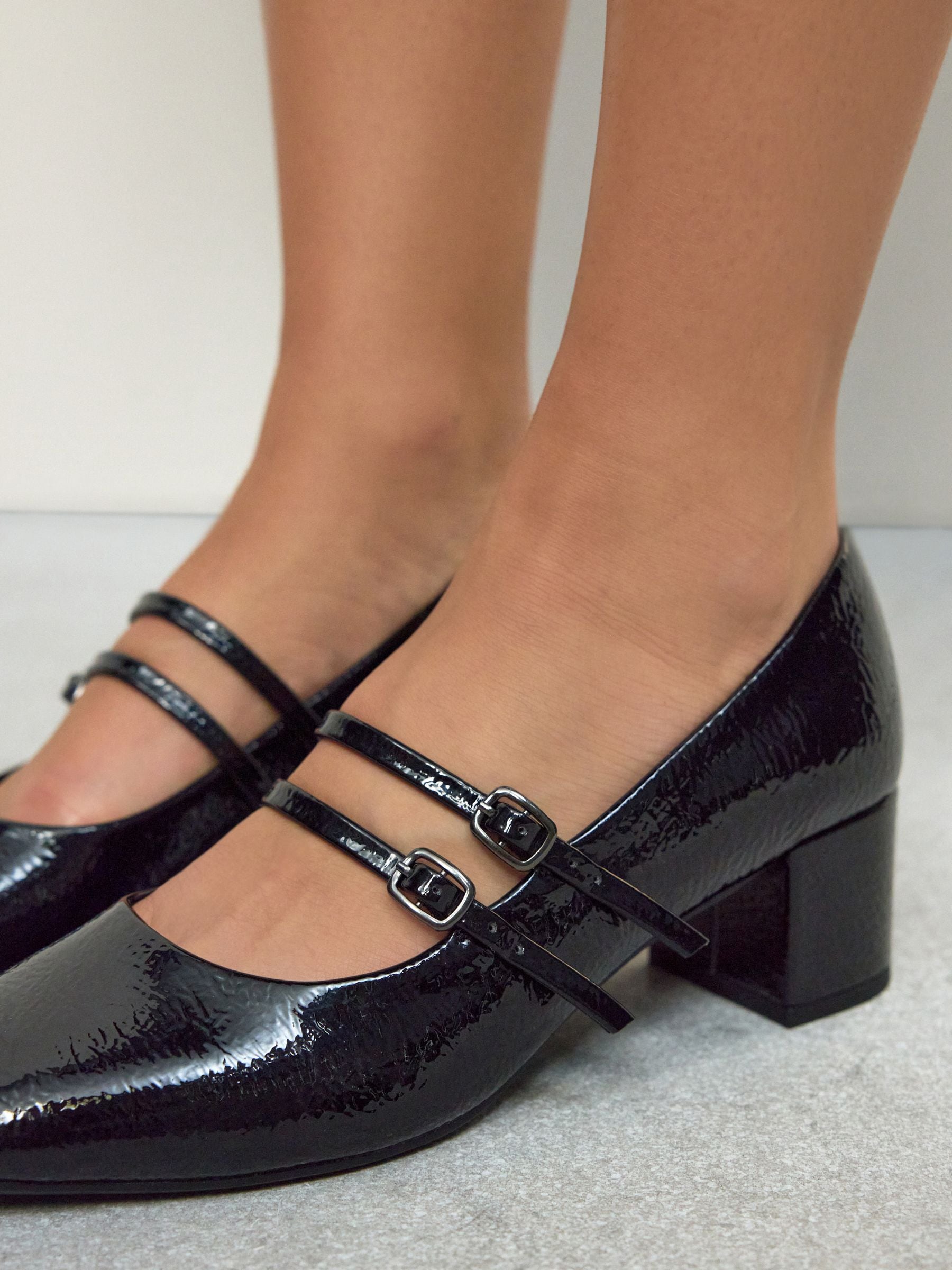 Buy Black Crinkle Forever Comfort® Round Toe Low Block Heel Mary