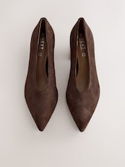 Chocolate Brown Suede Forever Comfort® Pointed Toe Block Court Heels - Image 2 of 5
