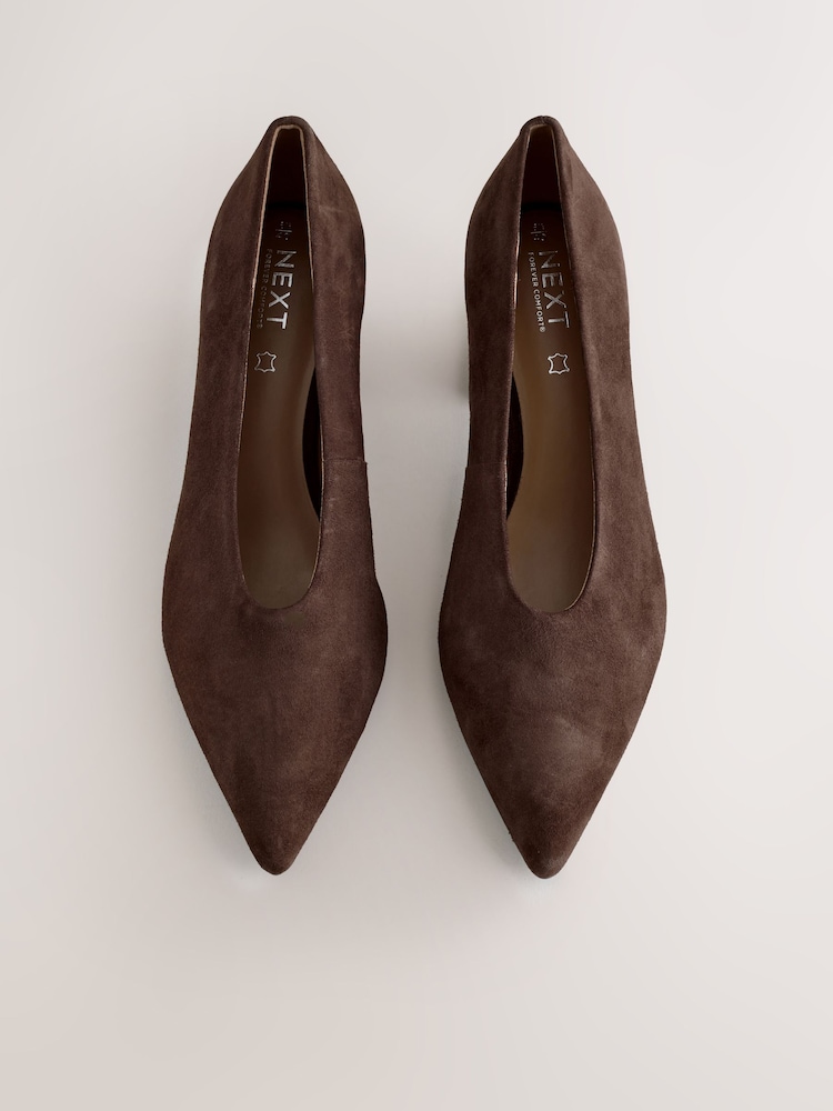 Chocolate Brown Suede Forever Comfort® Pointed Toe Block Court Heels - Image 2 of 5
