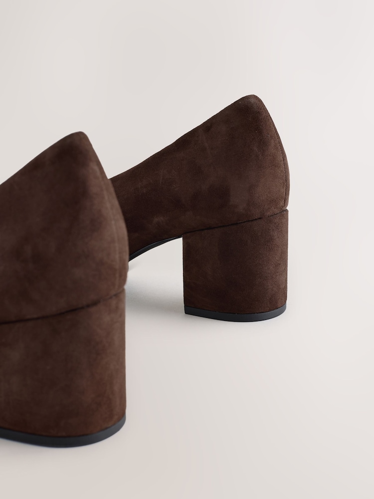 Chocolate Brown Suede Forever Comfort® Pointed Toe Block Court Heels - Image 5 of 5