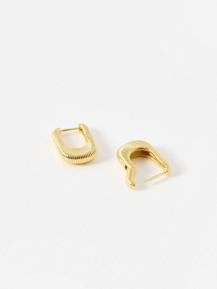 Oliver Bonas Gold Tone Una Etched Oval Hoop Earrings - Image 2 of 4