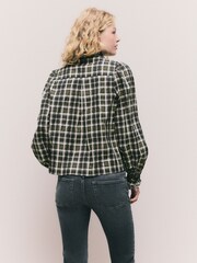 Green/Blue Check Ruffle Neck Long Sleeve Blouse - Image 4 of 8