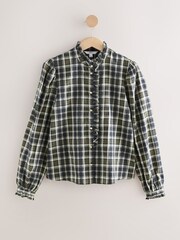 Green/Blue Check Ruffle Neck Long Sleeve Blouse - Image 6 of 8