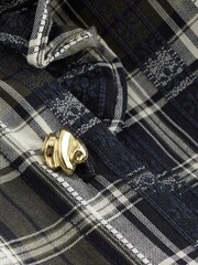 Green/Blue Check Ruffle Neck Long Sleeve Blouse - Image 7 of 8