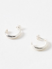 Oliver Bonas Silver Tone Daya Feather Texture Hoop Earrings - Image 1 of 5