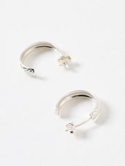Oliver Bonas Silver Tone Daya Feather Texture Hoop Earrings - Image 3 of 5
