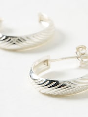 Oliver Bonas Silver Tone Daya Feather Texture Hoop Earrings - Image 4 of 5