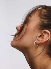 Oliver Bonas Silver Tone Daya Feather Texture Hoop Earrings - Image 5 of 5