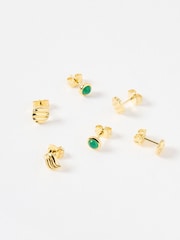Oliver Bonas Gold Tone Asha Onyx Engraved Stud Earrings - Image 1 of 5