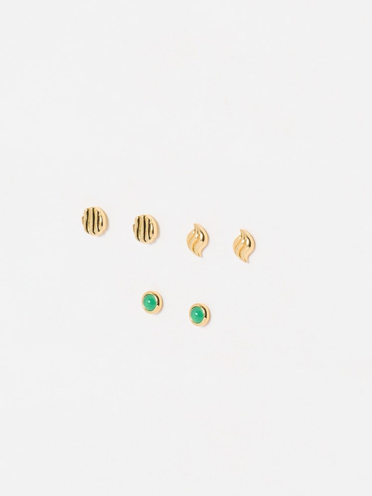 Oliver Bonas Gold Tone Asha Onyx Engraved Stud Earrings - Image 2 of 5