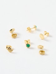 Oliver Bonas Gold Tone Asha Onyx Engraved Stud Earrings - Image 3 of 5