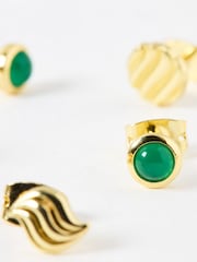 Oliver Bonas Gold Tone Asha Onyx Engraved Stud Earrings - Image 4 of 5