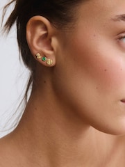 Oliver Bonas Gold Tone Asha Onyx Engraved Stud Earrings - Image 5 of 5